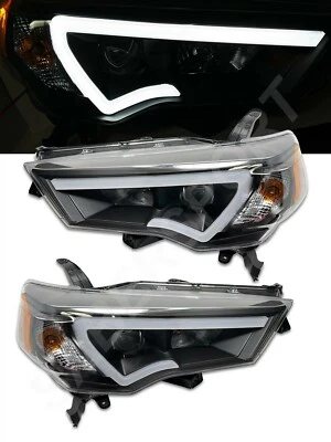 Par de faros proyectores negros con barra de luz LED para Toyota 4Runner 2014-2020 Foto 1 de 4