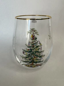 Spode Christmas Tree Stemless Wine Glass 16 Oz Nice - Picture 1 of 3