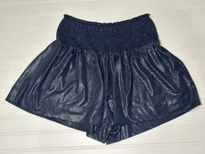 TCEC Navy Smocked High Waisted Shorts, Women’s Sz Small, 3” Inseam Shiney - Picture 1 of 7