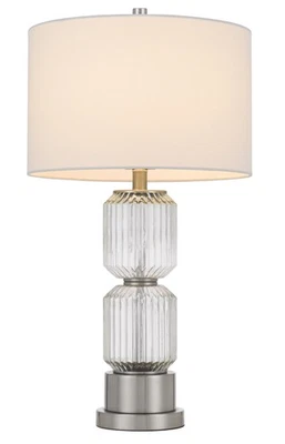 28" Nickel Metal Table Lamp With White Drum Shade - Image 1 of 4