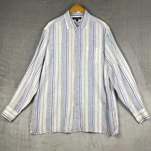 Cremieux Mens Button Up Shirt XL 100% Linen Long Sleeve Coastal Striped Beach - Picture 1 of 9