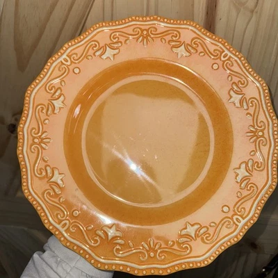 Cynthia Rowley Orange Floral Scalloped Edge MELAMINE Dinner Plates Set Of 4 - Image 1 of 4