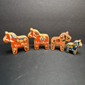 Set of 4 Vintage Hand-painted Swedish Dala Horses - Picture 1 of 10