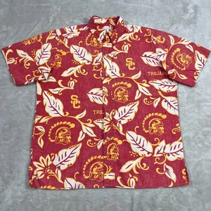 Reyn Spooner USC Shirt Mens Size Medium Red Beige Hawaiian Team Trojan Button Up - Picture 1 of 8