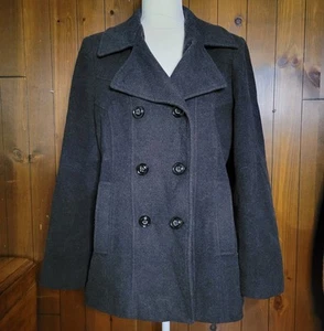 Chaqueta negra Croft & Barrow de lana grande L Peacoat para mujer - Imagen 1 de 10