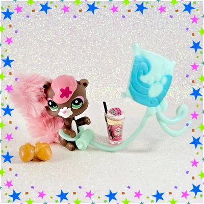 🌺 Littlest Pet Shop 🌺LPS Squirrel 2641 pink fuzzy tail kite w/ accessories - Image 1 of 4