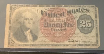 FR 1303 - Forth Issue - 25 Cent Note - Large Red Seal - Paper W/ Violet Fibers - Image 1 of 2
