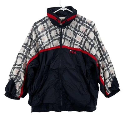 Vintage FILA Jacket Mens Large Navy Red Geometric Full Zip Windbreaker 90s - Image 1 of 4