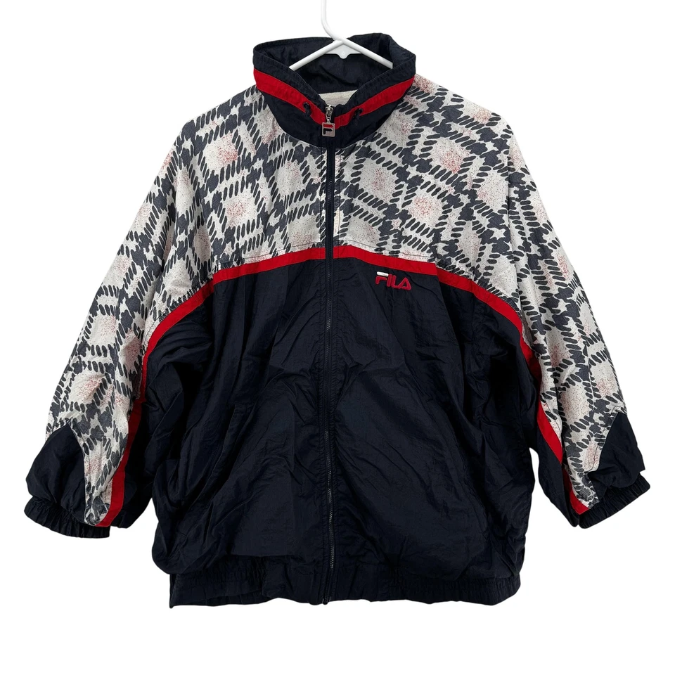 Vintage FILA Jacket Mens Large Navy Red Geometric Full Zip Windbreaker 90s - Image 1 of 4