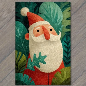 Art Print Santa Claus Red Hat Green Leaves Retro Holiday Forest Christmas Cheer - Picture 1 of 1