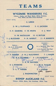 SIGNIERTES PROGRAMM - Bischof Auckland gegen Wycombe (FA Amateur Cup) 1950 - AUTOGRAMME - Bild 1 von 1