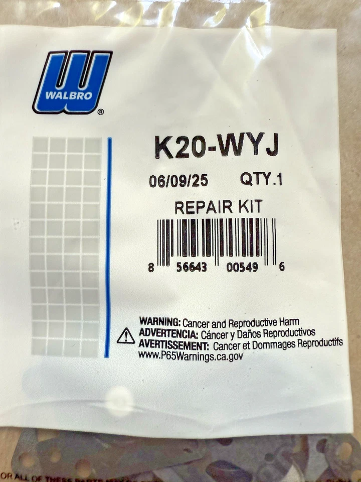 GENUINE OEM WALBRO # K20-WYJ REPAIR KIT FOR WALBRO CARBURETORS - Image 1 of 2