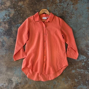 Habitat Clothes to Live In Orange Tunic Top Size S Textured Button Up Lace Up - Picture 1 of 6