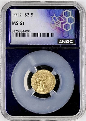 1912 INDIAN HEAD $2.5 GOLD QUARTER EAGLE NGC MS61 - Image 1 of 2