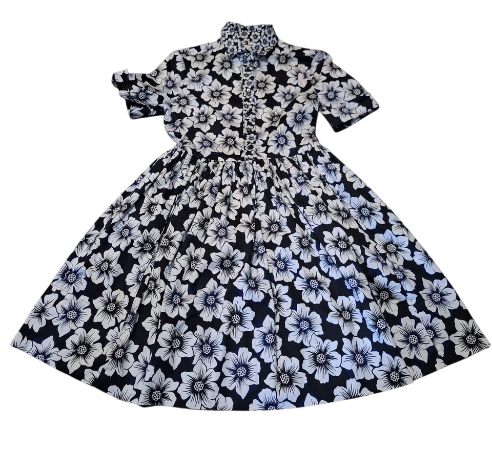 Vestido Camisa KATE SPADE New York Negro Blanco Hollyhock Calce y Acampanado Talla 4 Defecto Foto 1 de 4
