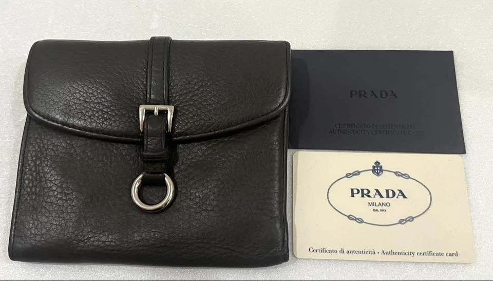 PRADA складного бумажника коричневый VITELLO DAINO отличный подарок F/S - Изображение 1 из 4