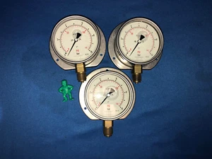 EBH Liquid Filled Pressure Gauge 4" Diameter 3/4NPT 0-145PSI/ 10bar LOT OF 3 - Picture 1 of 4
