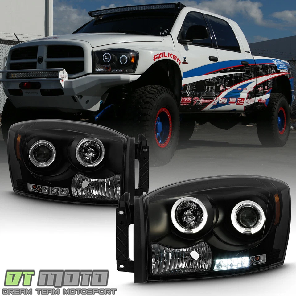 2006-2008 Dodge Ram 1500 2500 3500 LED Halo Projector Headlights 06-08 Headlamps - Image 1 of 4