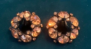 RARE STUNNING Vintage J. Warner  Brown Black Rhinestone Cluster Clip on Earrings - Picture 1 of 4