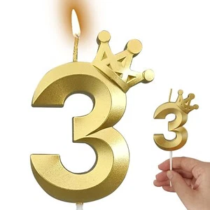The Number 3 Gold Birthday Candles For Cake Is Beautiful Number Candles For 3rd - Picture 1 of 6