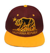 California Republic Embroidered  Flat Bill Snapback Baseball Cap Hat - 2 Tone