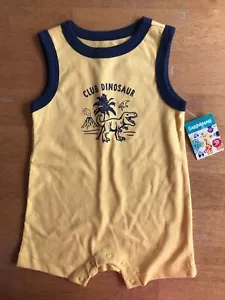 Garanimals Baby Boy One-Piece Outfit 12M Yellow DINOSAUR T-shirt Tank Shorts - Picture 1 of 7