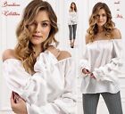 NEU 36 38 S-M Bluse Satin Optik spanischer Style Volant Shirt Hemd in Weiß Italy