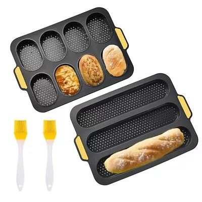 2X Backform Brot Set Silikon Backen Brötchen Backform 8 Gitter Baguette Form - Bild 1 von 4