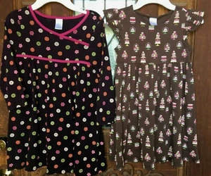 Gymboree Little Girls Long Sleeve Cotton Play Dress Sz 5 All About Buttons Lot 2 - Picture 1 of 7