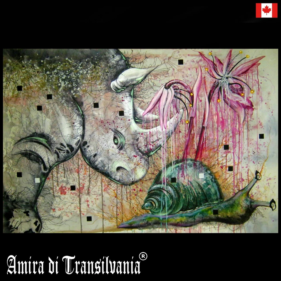 arte moderno pintura contemporánea animales cabeza rinoceronte caracol orquídea flor arte Foto 1 de 4