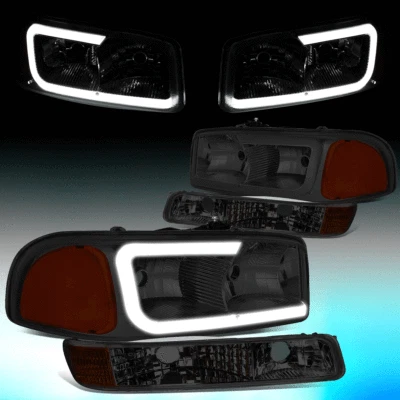 PARA 1999-2007 GMC SIERRA/YUKON PAR FAROS LED DRL + LÁMPARAS PARACHOQUES AHUMADAS/ÁMBAR Foto 1 de 4