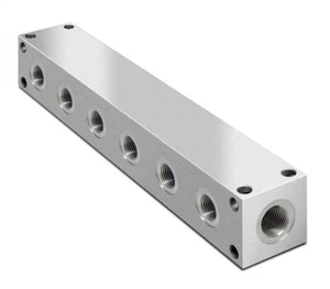 Hydraulic Parallel Scheme Aluminium Manifold, 6 Station, 3/8" BSP inlet, 1/4" BS - Foto 1 di 1