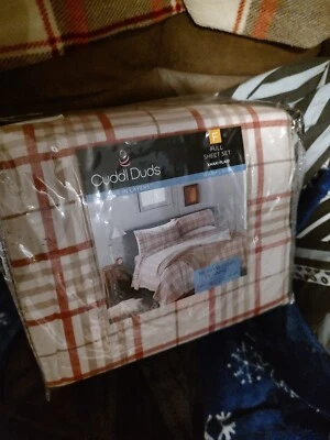 TOTALMENTE NUEVO Juego de Sábanas Completo de Franela Pesada Cuddl Duds Caqui Cuadros Foto 1 de 4