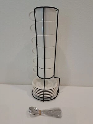 Juego de 6 tazas y platillos de espresso blancos en estante 4 oz nuevo Julkya Home  Foto 1 de 4