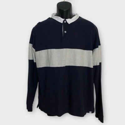 Sovereign Code Men's Navy and Gray Long Sleeve 2 Button Polo Shirt Size XL - Image 1 of 4