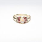 Estate 14k Yellow Gold 0.25 Ct Natural Colorful Opal, Ruby And Diamond Ring