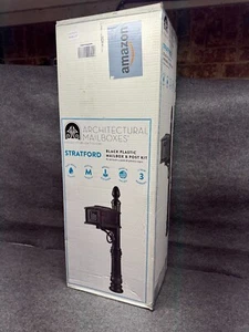 Stratford Plastic Mailbox and Post Kit, SC000BAM, Black, Medium Capacity - Picture 1 of 6