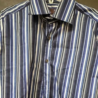 Etro Blue Button Down Shirt Dress Formal Cotton Size XL Extra Large 43 Striped - Image 1 of 4