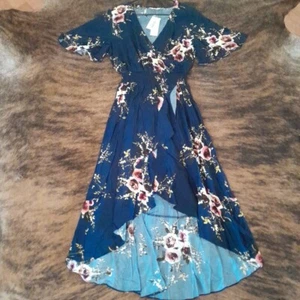Kormei Womens Short Sleeve Floral High Low V-Neck Flowy Party Long Maxi Dress - Picture 1 of 14