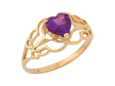 Anillo solitario de oro amarillo de 10k o 14k con piedra de nacimiento de corazón de alejandrita simulada Foto 1 de 2