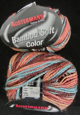 (83 €/ kg):50 g Austermann "BAMBOU SOFT COLOR", türkis/braun/rosenholz 104 #2732 - Bild 1 von 2