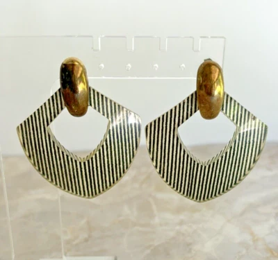 Винтажный недвижимости черно-белая полоса двери Knocker заявление серьги Lucite мод ретро - Изображение 1 из 4