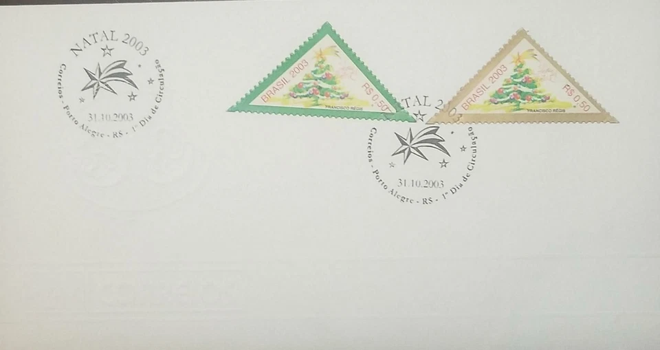 L) 2003 BRASIL, NAVIDAD, TRIÁNGULOS, ÁRBOL DE NAVIDAD, ESTRELLA, FDC, XF Foto 1 de 1