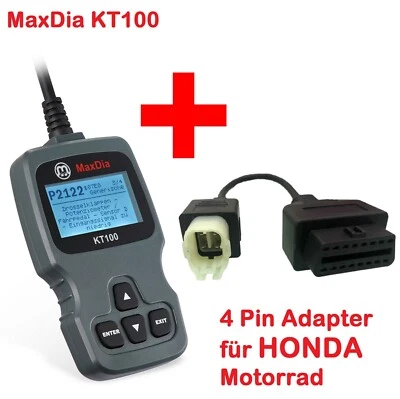 FÜR HONDA 4 PIN ZU OBD2 MaxDia KT100 & Adattatore per Moto Honda 4 Pin Plug a OBD 2 Cavo Adattatore Bike