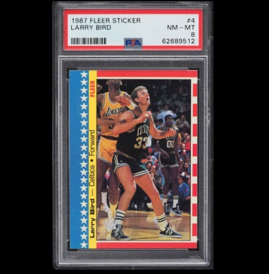 1987 NBA Fleer Sticker Larry Bird #4 PSA 8 NM-MT - image 1 of 2