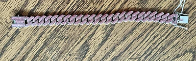 Brazalete de eslabones cubanos con punta de diamante con circonitas cúbicas ~ 8 pulgadas Foto 1 de 4