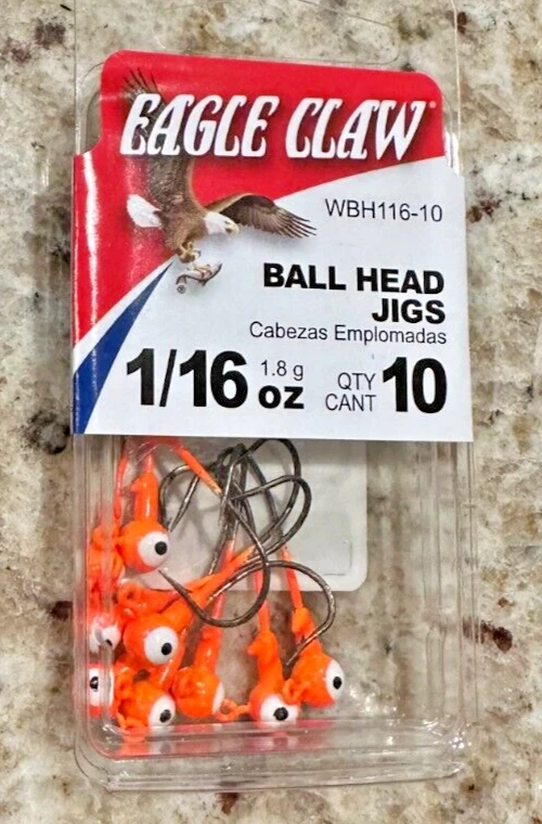 CABEZAS DE PLANTILLA DE BOLA, WALLEYE PANFISH, (10) 1/16 oz. Garra de águila, WBH116-10 Foto 1 de 1