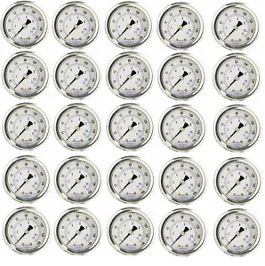 25 PACK LIQUID FILLED PRESSURE GAUGE 0-160 PSI, 2" FACE, 1/4" BACK MOUNT - Picture 1 of 3