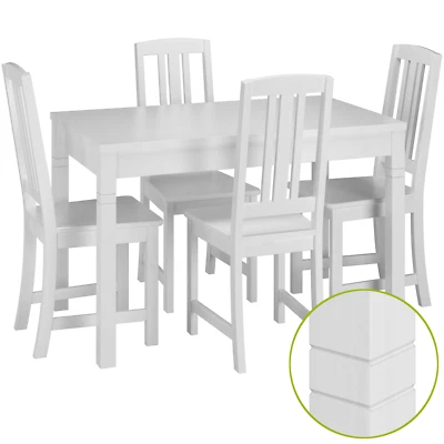 Set bianco tavolo da pranzo in Pino, zampe intagliate e 4 sedie90.70-51BW-Set22 - Immagine 1 di 4