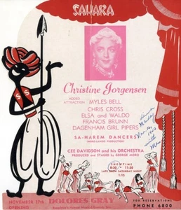 HOTEL SAHARA PRESENTS... CHRISTINE JORGENSEN (1953) Die-cut flyer - Picture 1 of 2